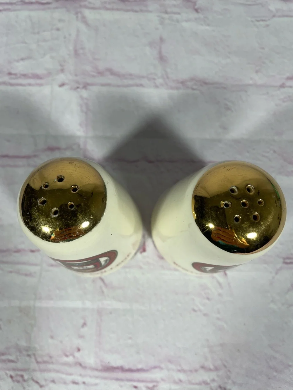 Vintage Boston College Ceramic Salt and Pepper Shaker Pair Gold Trim